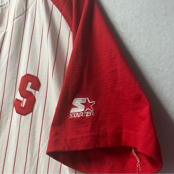 Vintage Starter Cincinnati Reds Pinstripe Baseball Jersey Genuine MLB Size XL - Picture 2 of 7